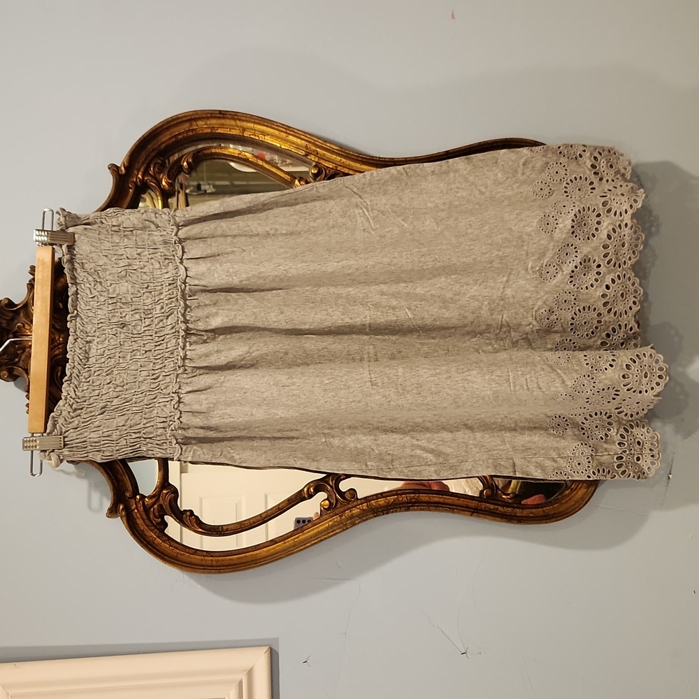 Gray eyelet strapless dress